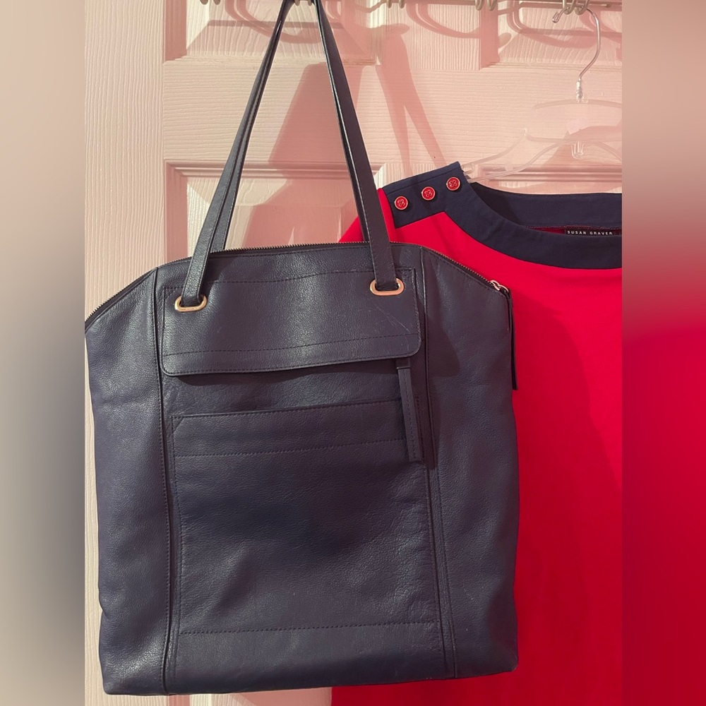 Preowned Banana Republic Cow Leather Madeline Large Tote Cobalt